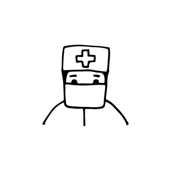 Διάνυσμα Doodle Χαρακτήρα Γιατρός Περίγραμμα Άνθρωπος Μια Προστατευτική Μάσκα Ιατρός — Διανυσματικό Αρχείο