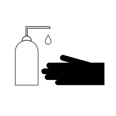 Ellerinizi yıkayın. Kişisel hijyen sembolü. Kirli eller, sabun damlası, köpük, dezenfektan, antiseptik. Temizlik, sağlık hizmetleri ve Covid-19 pandemik koronavirüsünü durdurma sembolleri.