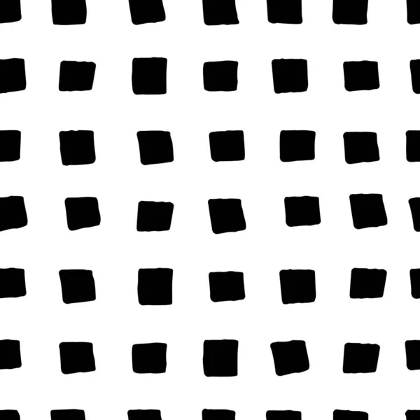 Modèle Géométrique Abstrait Vectoriel Sans Couture Carrés Noirs Dessinés Main — Image vectorielle