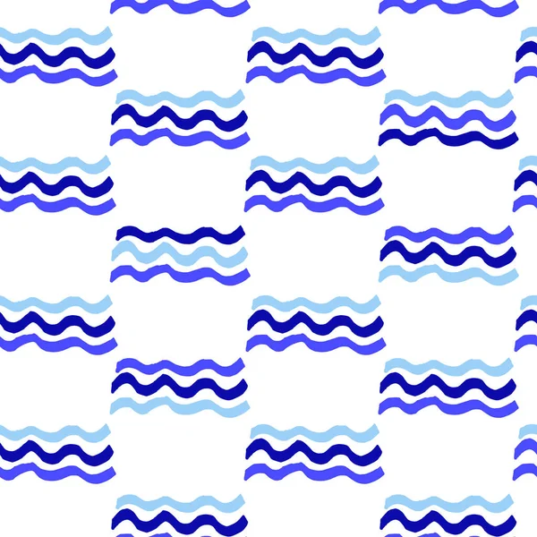 Nahtlose Vektor Meeresmuster Blaue Pinselstriche Von Farbe Wellen Isoliert Auf — Stockvektor