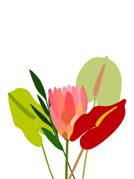 Vektor Grußkarte Festliches Konzept Womens Day Handgezeichnete Flache Blüten Blätter — Stockvektor