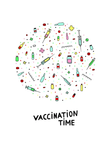 Ώρα Για Εμβολιασμό Εικονογράφηση Διάνυσμα Κύκλο Περίγραμμα Μαύρα Φαρμακευτικά Στοιχεία — Διανυσματικό Αρχείο