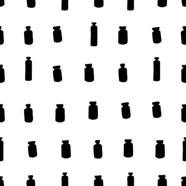 Kusursuz ecza kalıbı. Beyaz arka planda izole edilmiş siyah ilaç şişeleri. İlaçlar, aşılar, vitaminler, antibiyotikler, ağrı kesiciler. Vektör Tıbbi İllüstrasyon