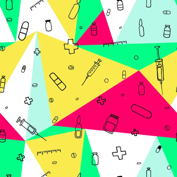 Απρόσκοπτη Απόθεμα Ιατρικής Μοτίβο Περίγραμμα Φαρμακευτικά Πράγματα Πολυγωνικό Λευκό Ροζ — Διανυσματικό Αρχείο
