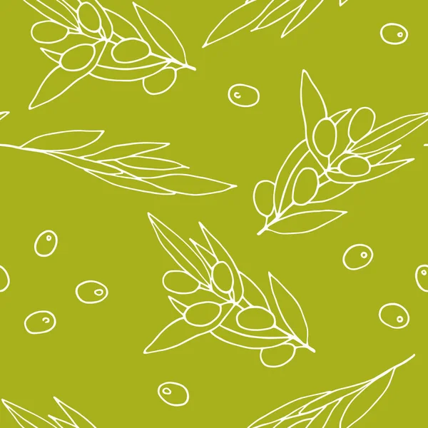 Seamless Pattern Olives White Outline Olive Branches Isolated Olive Background — Stock Vector