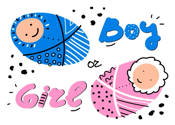 Vector Illustration Lettering Boy Girl Greeting Card Young Parents Pregnant — Stock Vector