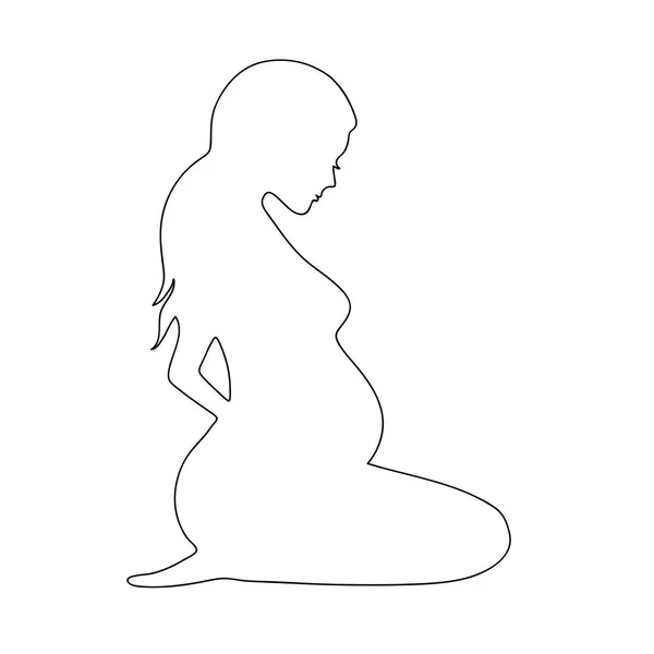 妊婦のベクトルシルエット 可愛いスレンダーな女の子が赤ちゃんを期待 座位中の妊婦の概要白地に隔離されている 長い髪とまつ毛を持つ幸せなキャラクター — ストックベクタ