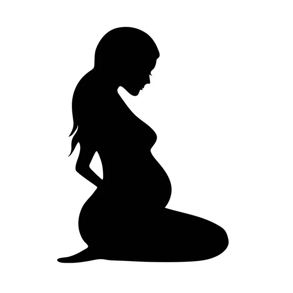 Vector Silhouette Pregnant Woman Beautiful Slender Girl Expecting Baby Black — Stock Vector