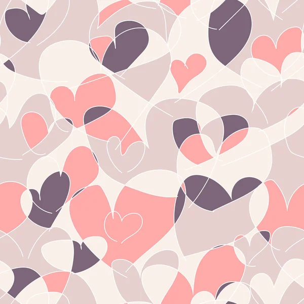 Seamless Vector Line Art Pattern Outline Purple Pink Heart Neutral — Stock Vector