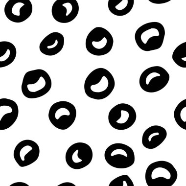 Kusursuz nötr karalama deseni. Beyaz arka planda siyah el çizimi halkalar. İskandinav süsü. Duvar kağıtları, posterler, ambalaj kağıtları, tekstil daireleri olan vektör stokları