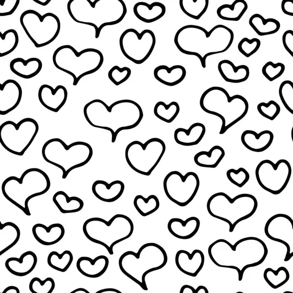 无缝制的枪托图案 手工绘制的黑色轮廓心形孤立在白色背景上 2月14日情人节 婚礼或浪漫装饰爱情的可爱节日象征 — 图库矢量图片