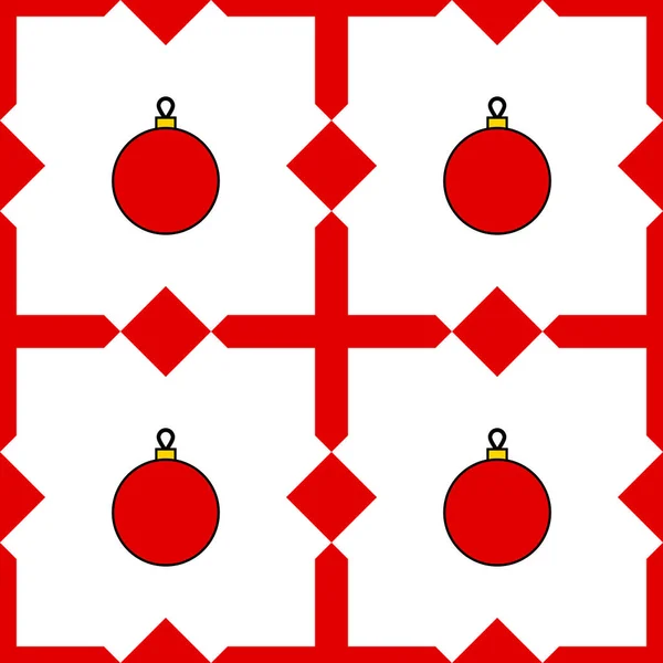 Новорічний Безшовний Візерунок Різдвяні Червоні Кульки Геометричні Елементи Ізольовані Білому — стоковий вектор