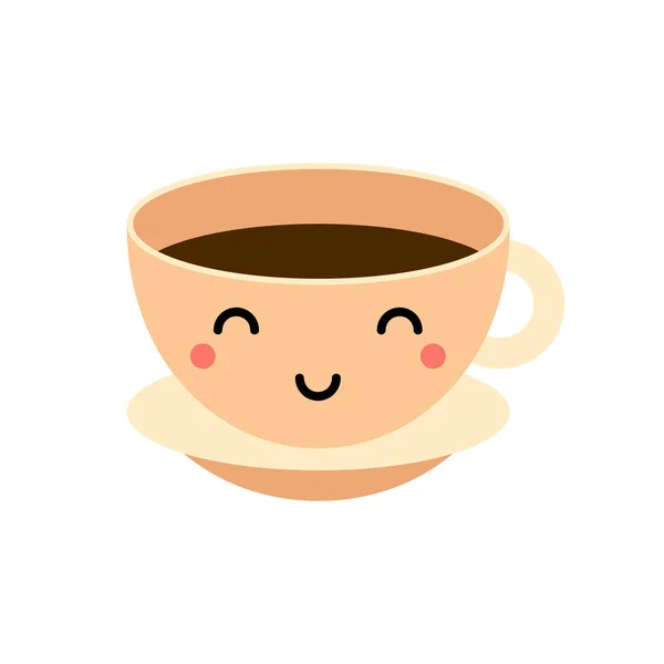 Kawaii Kaffee Teetasse Illustration Nette Tasse Mit Heißgetränk Isoliert Auf — Stockvektor