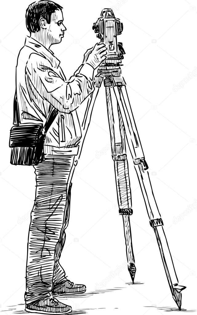 topographer with a theodolite on the tripod