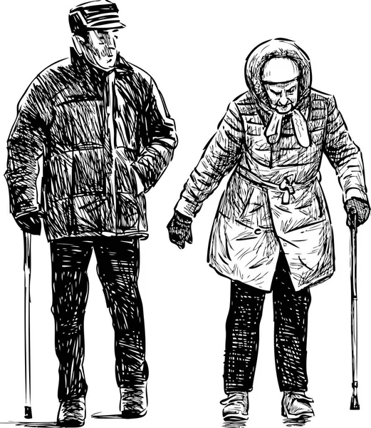 Vieux couple sur une promenade — Image vectorielle