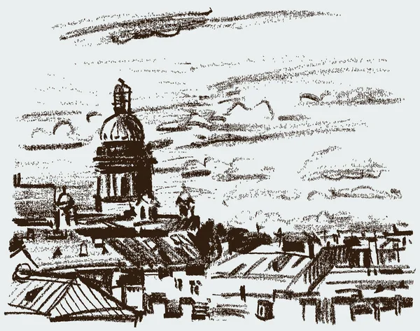 Boceto de los tejados de la ciudad europea — Vector de stock