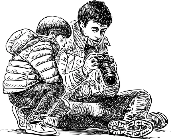 Le père avec le fils prendre la photo — Image vectorielle