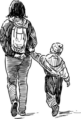 Onunla bir genç kadın bir yürüyüş evlat