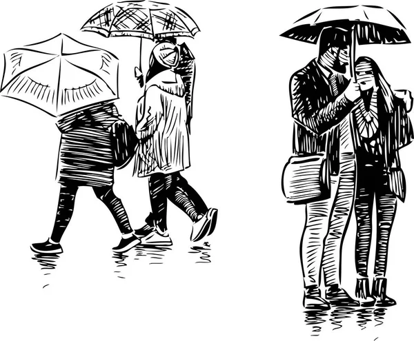 People in the rain — Stock Vector