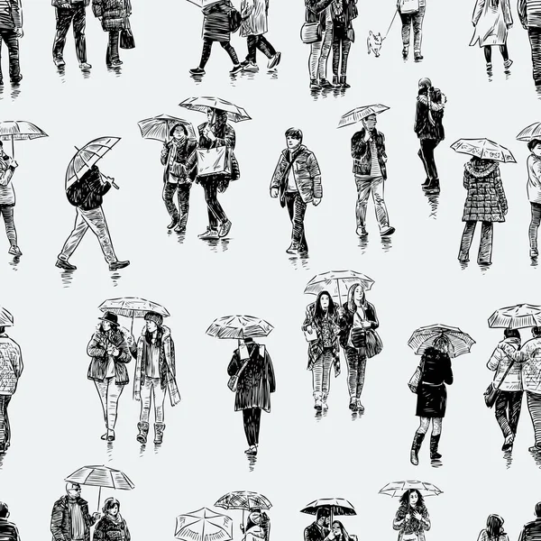 模式的城市居民在雨中 — 图库矢量图片