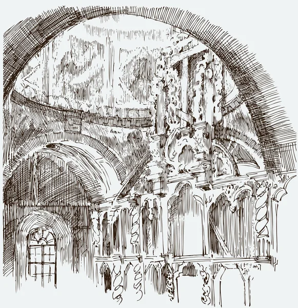 Esboço do interior da antiga igreja — Vetor de Stock