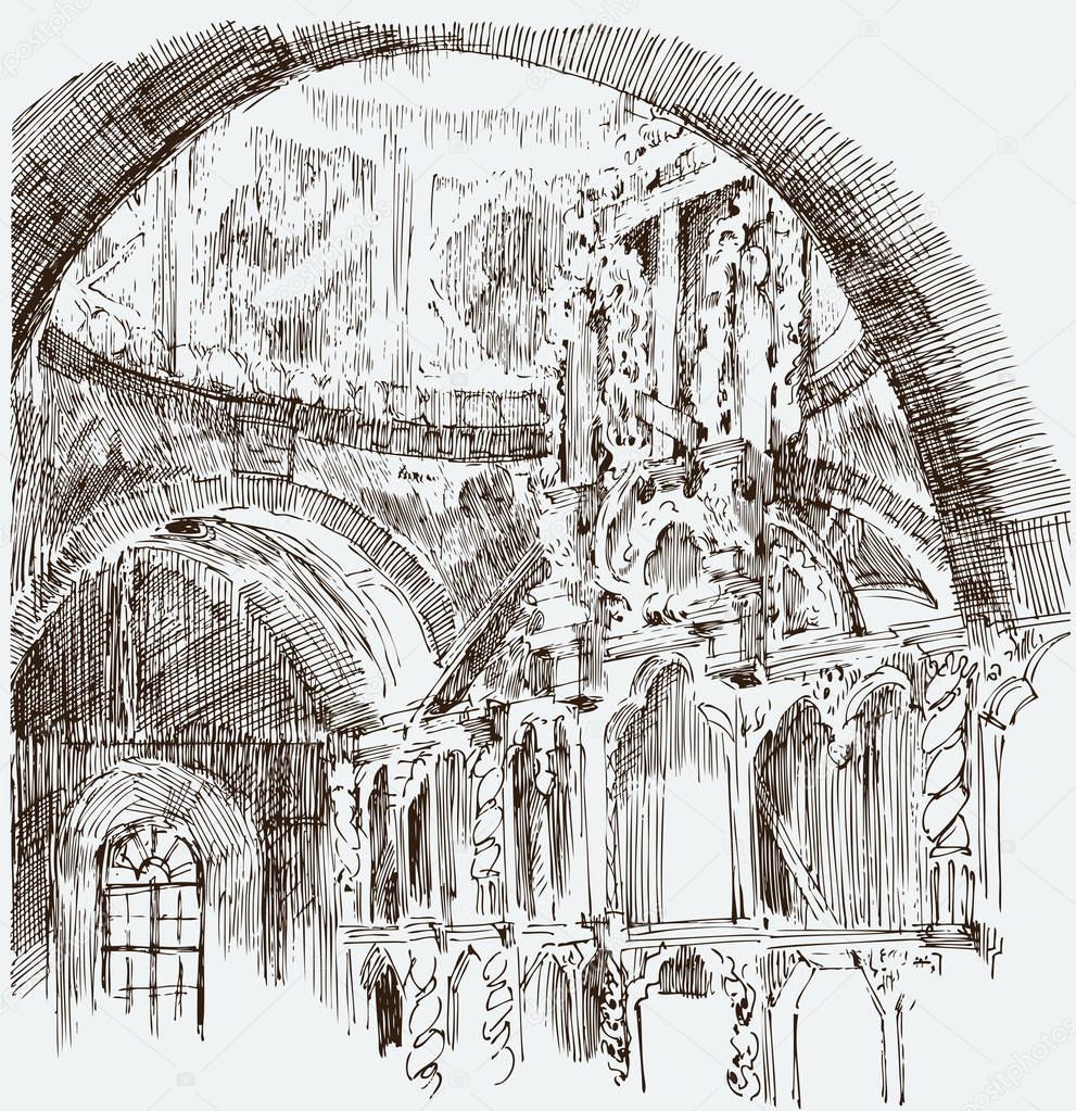 Sketch of the interior of the old church