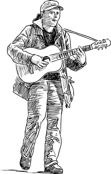 Sketch of a street guitarist — Stock Vector