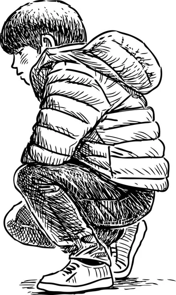 Boceto de un chico en cuclillas — Archivo Imágenes Vectoriales