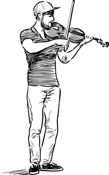 Skiss över gatan violinist — Stock vektor