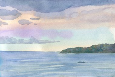 Akdeniz şafak çizim suluboya