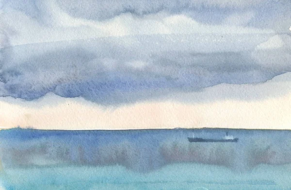 Ακουαρέλα Θαλασσογραφία από τα σύννεφα πάνω από τη Μεσόγειο θάλασσα — Φωτογραφία Αρχείου