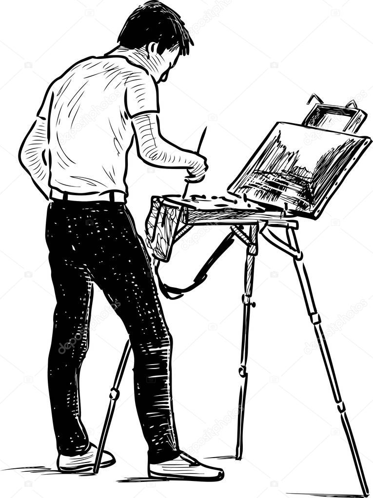 Artist student paints a picture