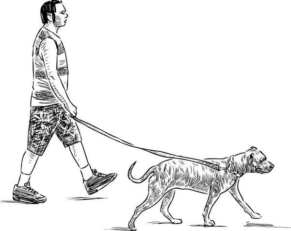 Un citadin marche avec son animal de compagnie — Image vectorielle