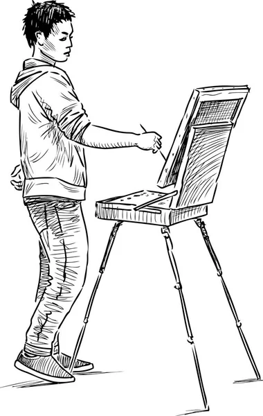 Молодий художник малює під відкритим небом — стоковий вектор