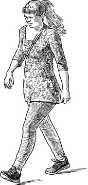 The young woman resolutely walks clipart