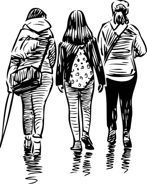 Sketch of the walking teens girls — Stock Vector