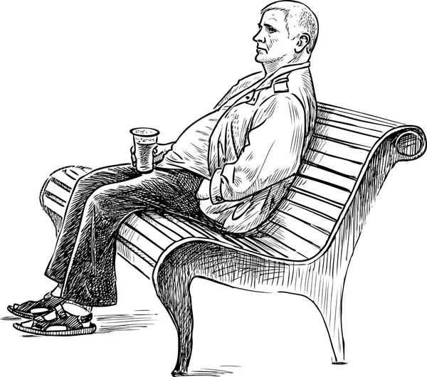 En äldre man vilar på en parkbänk — Stock vektor