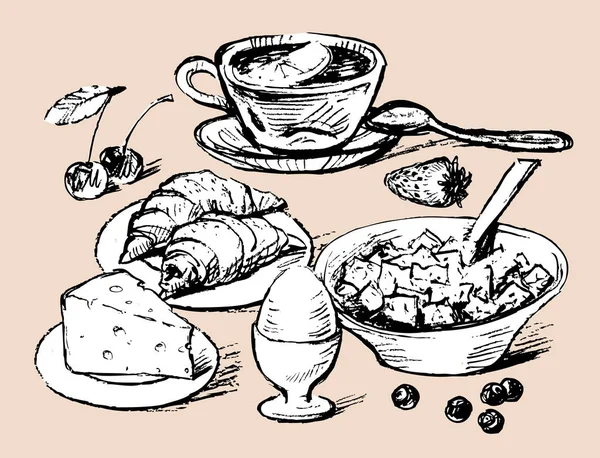 Yemek Kahvaltı Için Kroki — Stok Vektör