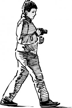 A teen boy with a camera goes to shoot clipart
