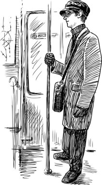 Metro arabanın içinde rahat bir yolcu taslağını