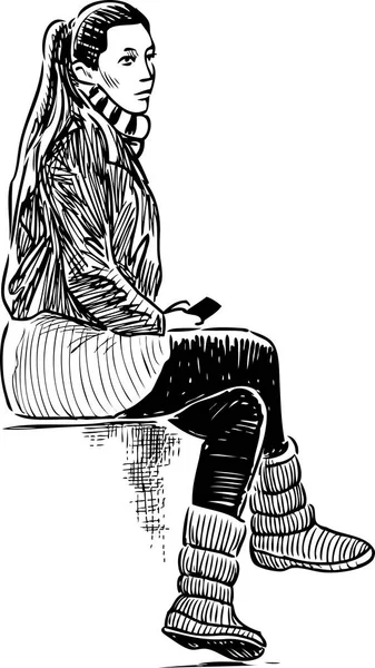 Ein Mädchen Sitzt Auf Einer Parkbank — Stockvektor