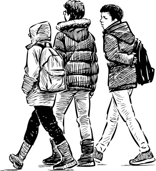 Estudiantes Amigos Están Paseando — Vector de stock