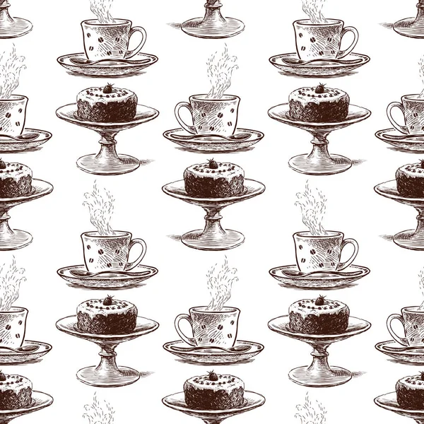 Nahtloser Hintergrund Einer Kaffeetasse Und Eines Kuchens — Stockvektor