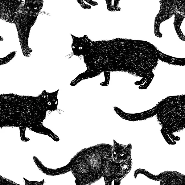 Patroon Van Getekende Zwarte Katten — Stockvector