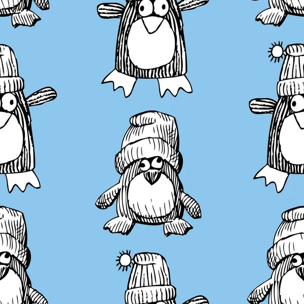 Patroon Van Grappige Cartoon Pinguïns — Stockvector