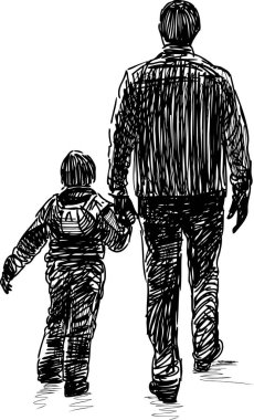  Bir adam çocuğunu bir yürüyüş üzerinde ile kroki