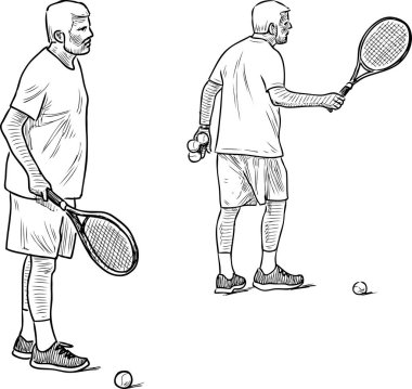 Yaşlı bir adam tenis oynamaya taslağını