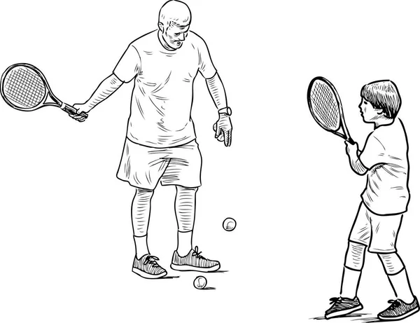 Дедушка Внук Играют Теннис — стоковый вектор