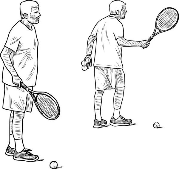 Bosquejo Anciano Jugando Tenis — Vector de stock