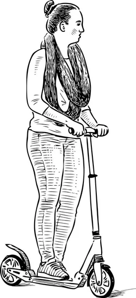 Una Chica Monta Scooter — Vector de stock